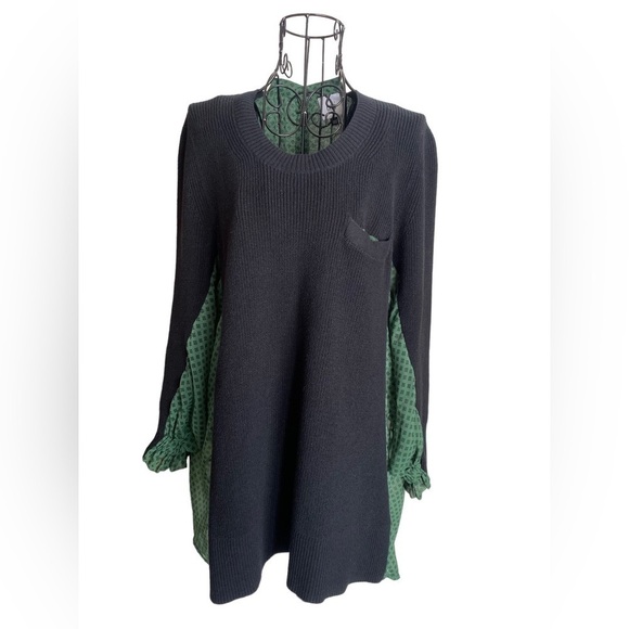 CABI Get Together Black Sweater Green Sheer Back Top, Size Small - Picture 2 of 6